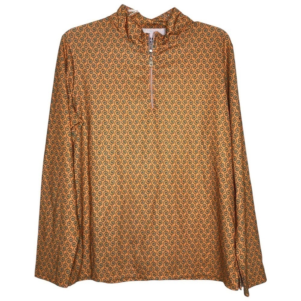 NEW - SWING, BETTE & COURT - Orange & Green Quarter Zip Long Sleeve Top - Size L
